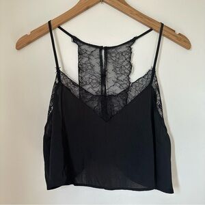 Free People Intimately Satin Lace Cropped Cami in BLACK